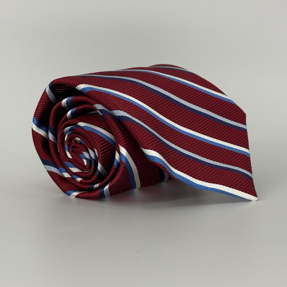 Brooks Brothers Makers USA Silk Neck Tie Repp Stripe Hand Made In USA Red Vtg